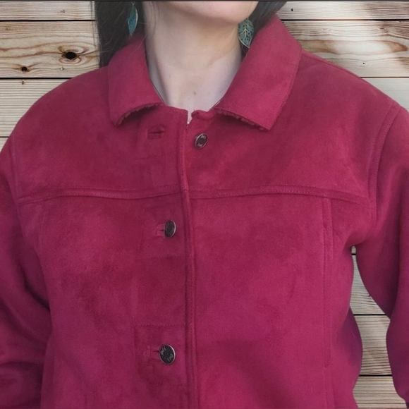 Women's J. Jill Sherpa Lined Faux Suede Jacket Red Size Small - Picture 8 of 13